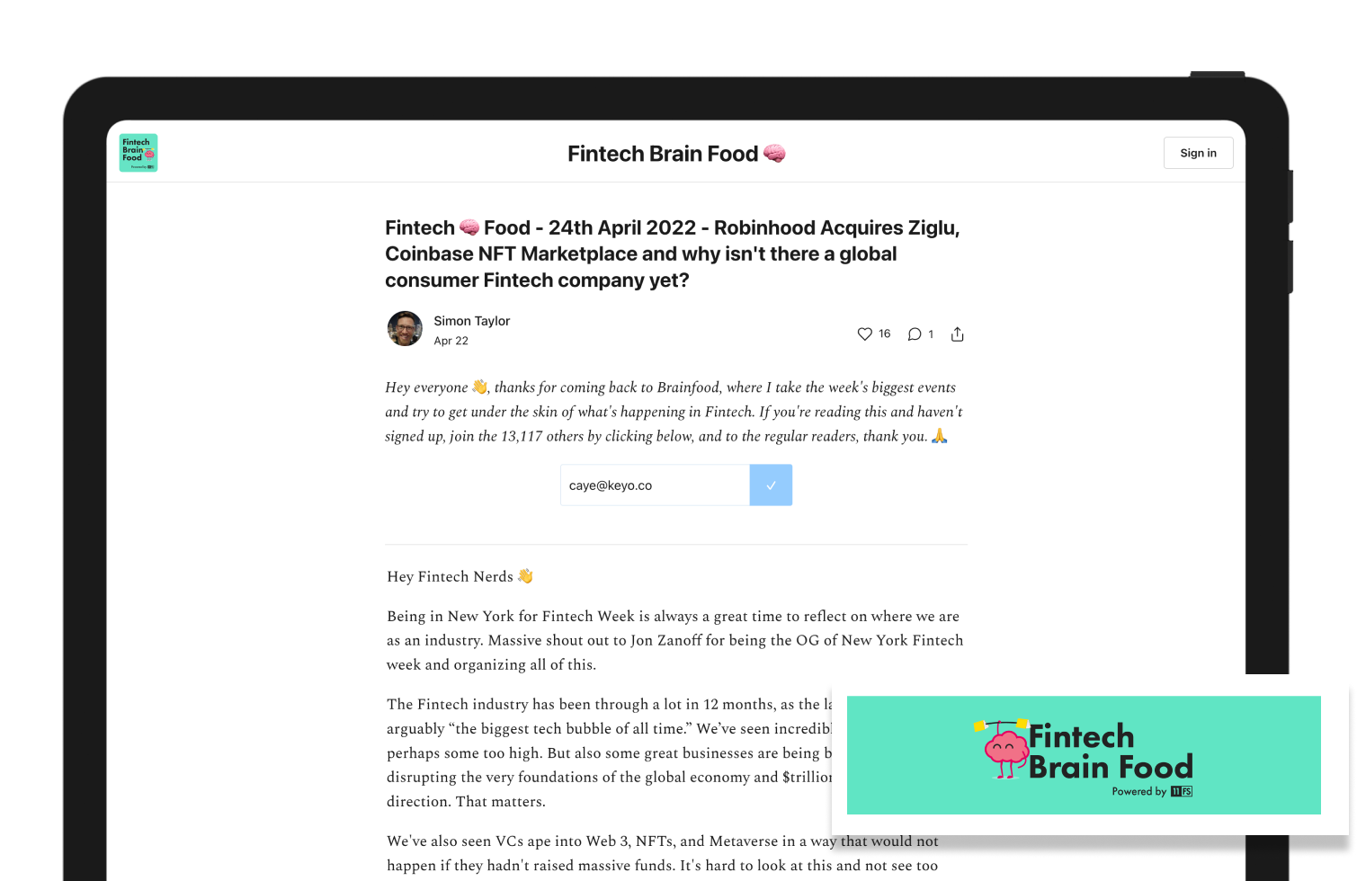 fintech brain food newsletter